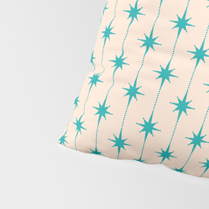 Midcentury Stars and Dots Pattern in Turquoise Teal and Cream Pillow Sham Gallery Image 4