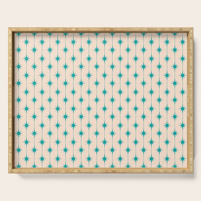 Midcentury Stars and Dots Pattern in Turquoise Teal and Cream Serving Tray Gallery Image 1