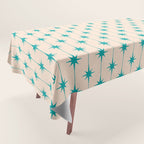 Midcentury Stars and Dots Pattern in Turquoise Teal and Cream Tablecloth Gallery Image 1