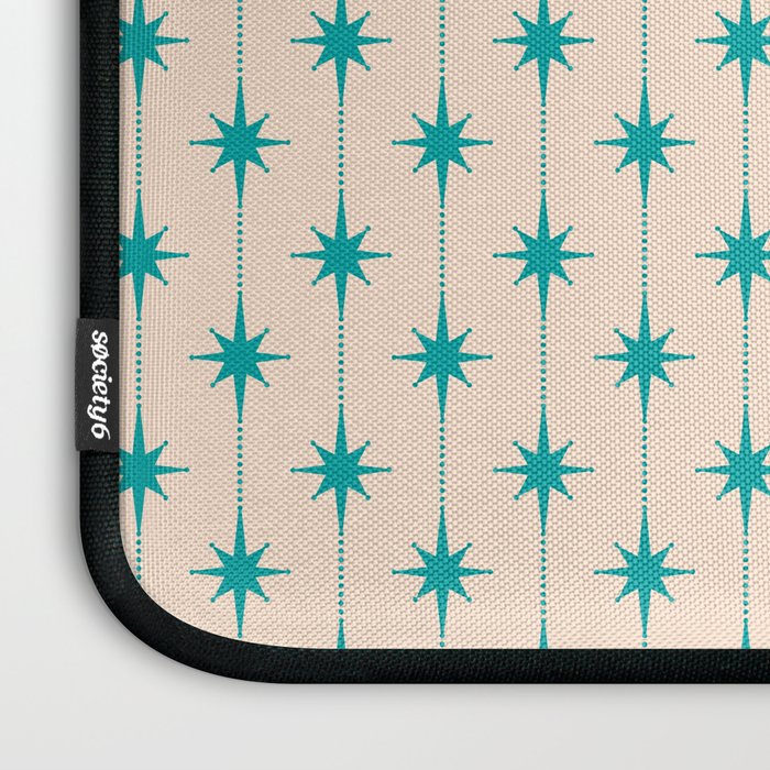 Midcentury Stars and Dots Pattern in Turquoise Teal and Cream Laptop Sleeve Gallery Image 3
