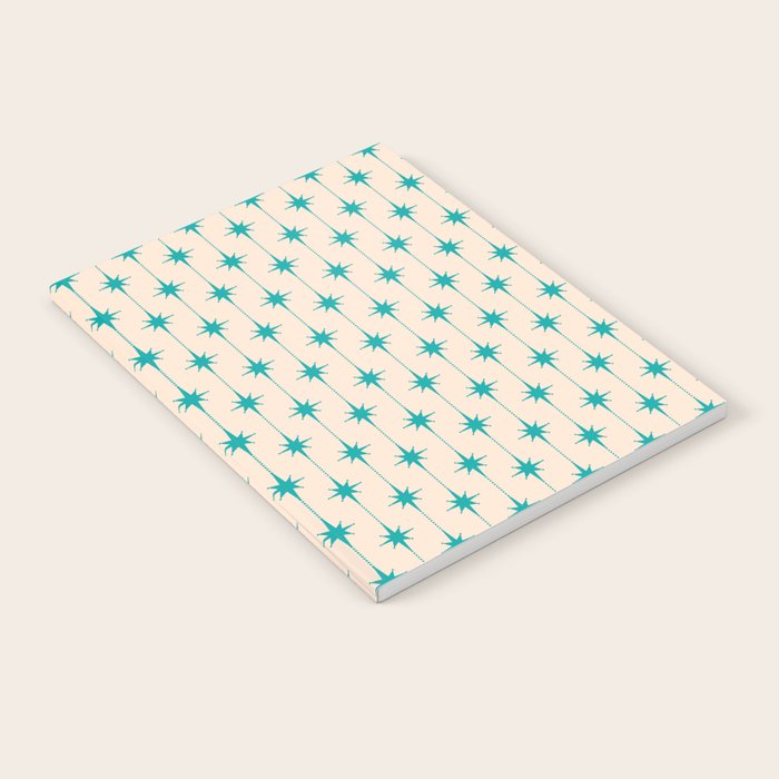 Midcentury Stars and Dots Pattern in Turquoise Teal and Cream Notebook Gallery Image 1