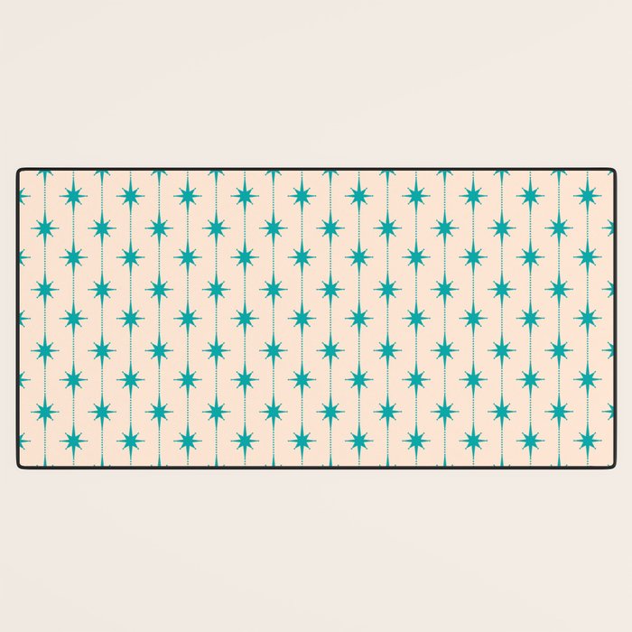 Midcentury Stars and Dots Pattern in Turquoise Teal and Cream Desk Mat Gallery Image 3