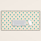 Midcentury Stars and Dots Pattern in Turquoise Teal and Cream Desk Mat Gallery Image 1