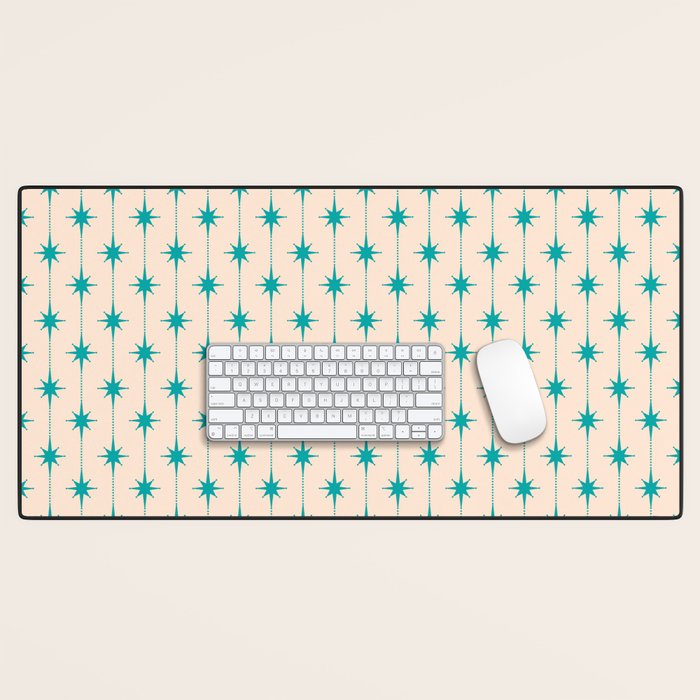 Midcentury Stars and Dots Pattern in Turquoise Teal and Cream Desk Mat Gallery Image 1