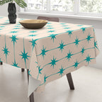 Midcentury Stars and Dots Pattern in Turquoise Teal and Cream Tablecloth Gallery Image 3