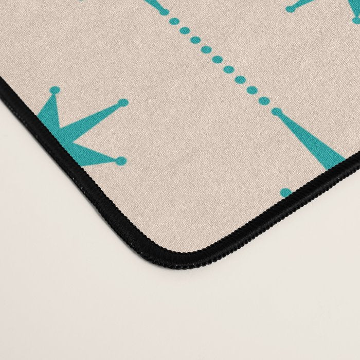 Midcentury Stars and Dots Pattern in Turquoise Teal and Cream Desk Mat Gallery Image 4