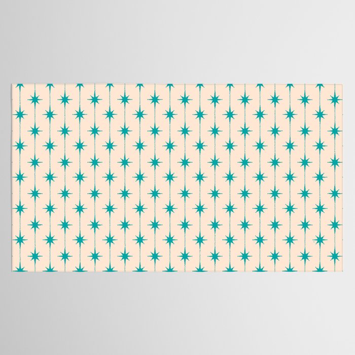 Midcentury Stars and Dots Pattern in Turquoise Teal and Cream Tablecloth Gallery Image 2