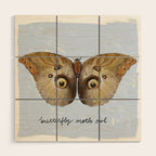 Vintage Butterfly Moth Owl on Soft Sky  Wood Wall Art Gallery Image 1