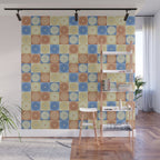 Retro Flowers Check Pattern VIII Wall Mural Gallery Image 1