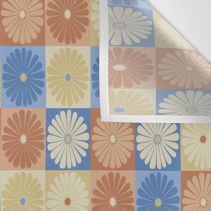 Retro Flowers Check Pattern VIII Wall Tapestry Gallery Image 3