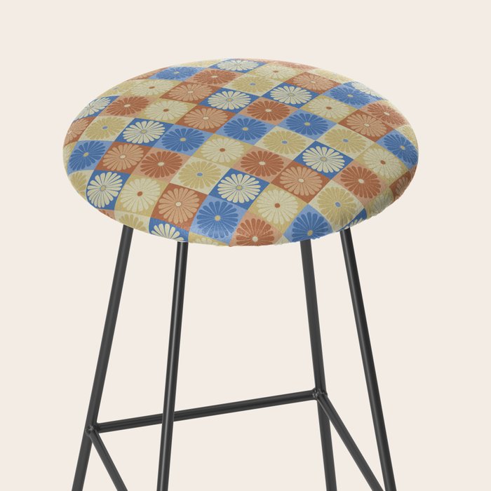 Retro Flowers Check Pattern VIII Stool Gallery Image 2