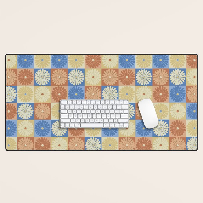 Retro Flowers Check Pattern VIII Desk Mat Gallery Image 1