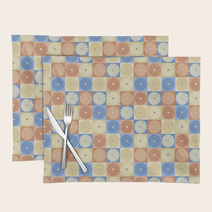 Retro Flowers Check Pattern VIII Placemat Gallery Image 1