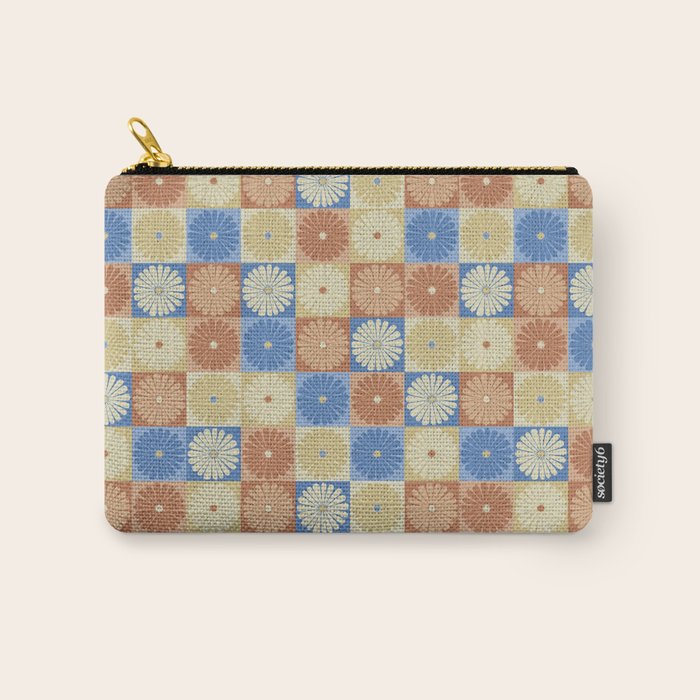 Retro Flowers Check Pattern VIII Carry All Pouch Gallery Image 1