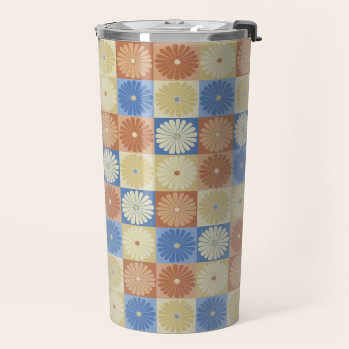 Retro Flowers Check Pattern VIII Travel Mug Gallery Image 2