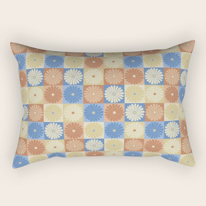 Retro Flowers Check Pattern VIII Rectangular Pillow Gallery Image 2