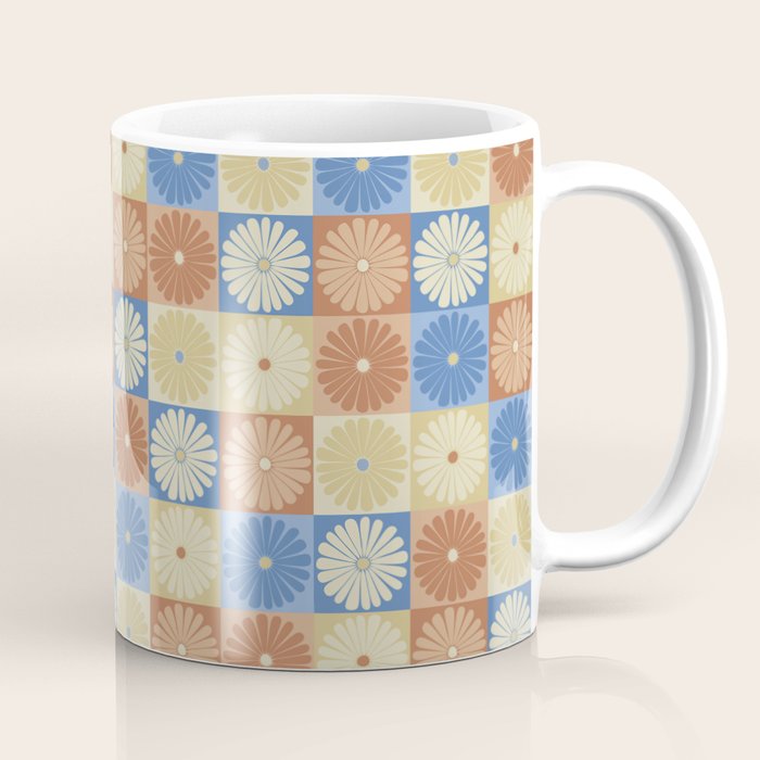 Retro Flowers Check Pattern VIII Coffee Mug Gallery Image 1