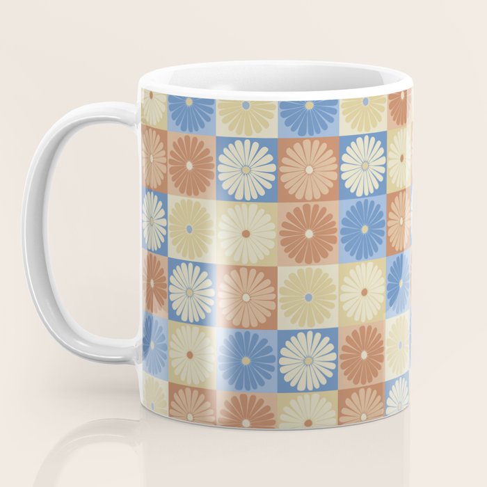 Retro Flowers Check Pattern VIII Coffee Mug Gallery Image 3