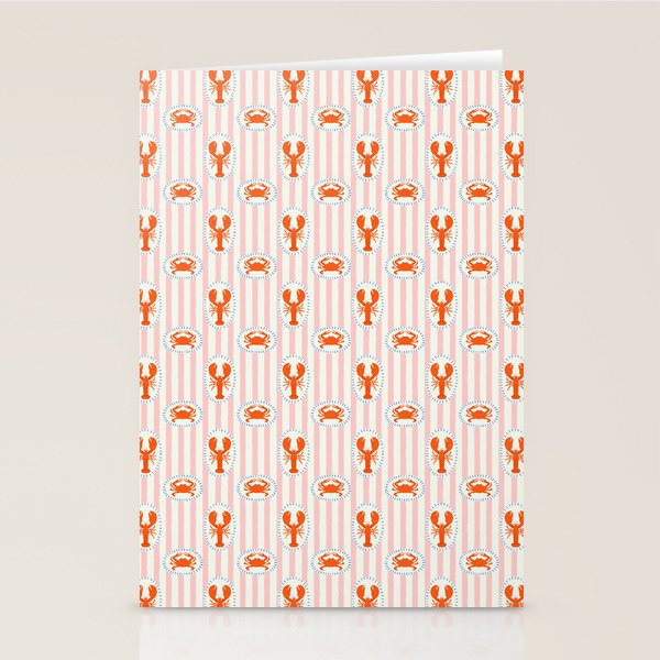 Vintage lobster crab stripe art pattern Stationery Card Gallery Image 2