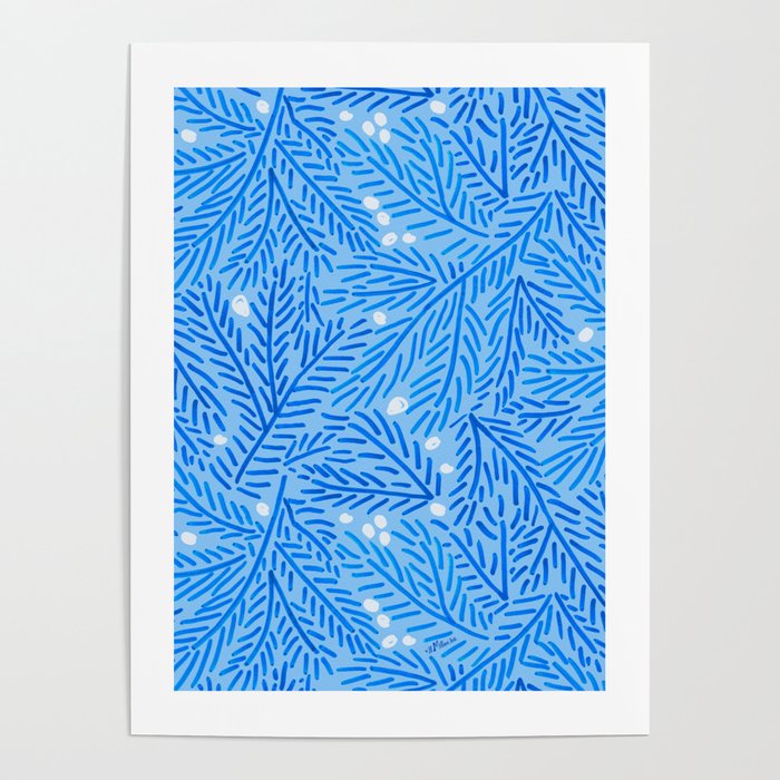 Winter Berries & Pine Branches in Blue Poster Gallery Image 1