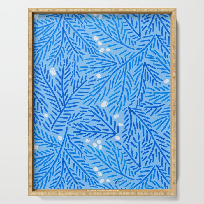 Winter Berries & Pine Branches in Blue Serving Tray Gallery Image 1