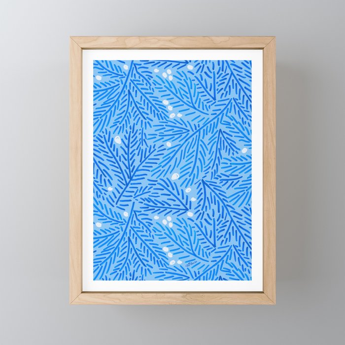 Winter Berries & Pine Branches in Blue Mini Art Print Gallery Image 1