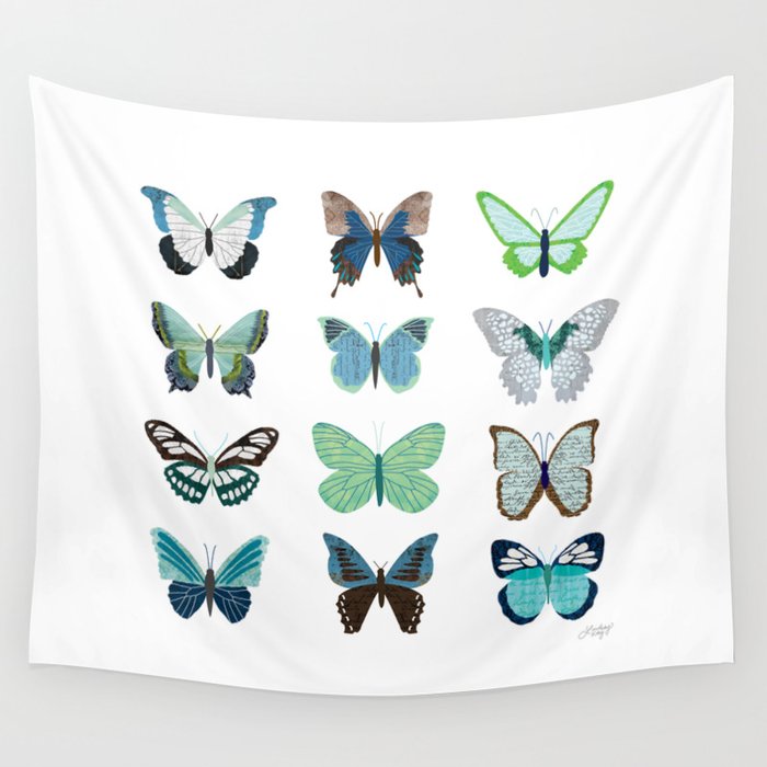 Green and Blue Butterflies Wall Tapestry Gallery Image 4
