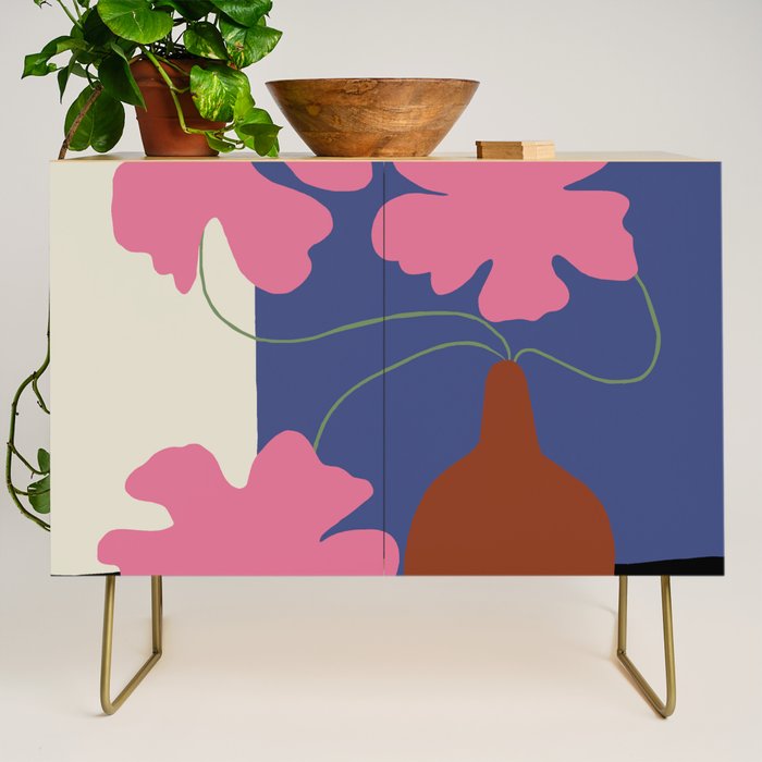 Pink flower pot with Stripe  Credenza Gallery Image 1