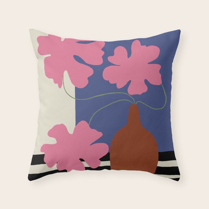 Pink flower pot with Stripe  Throw Pillow Gallery Image 1