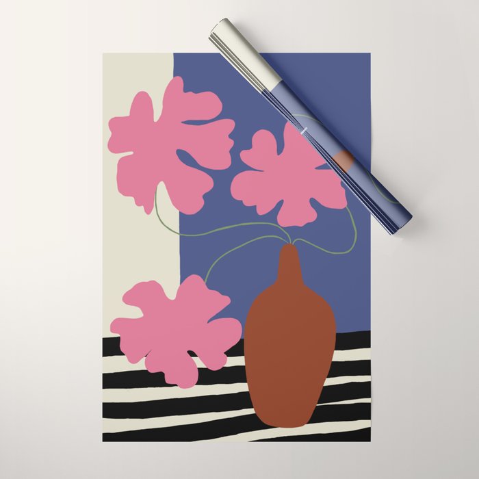 Pink flower pot with Stripe  Wrapping Paper Gallery Image 1
