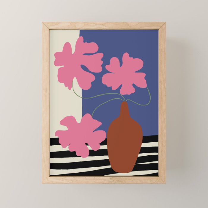 Pink flower pot with Stripe  Mini Art Print Gallery Image 1