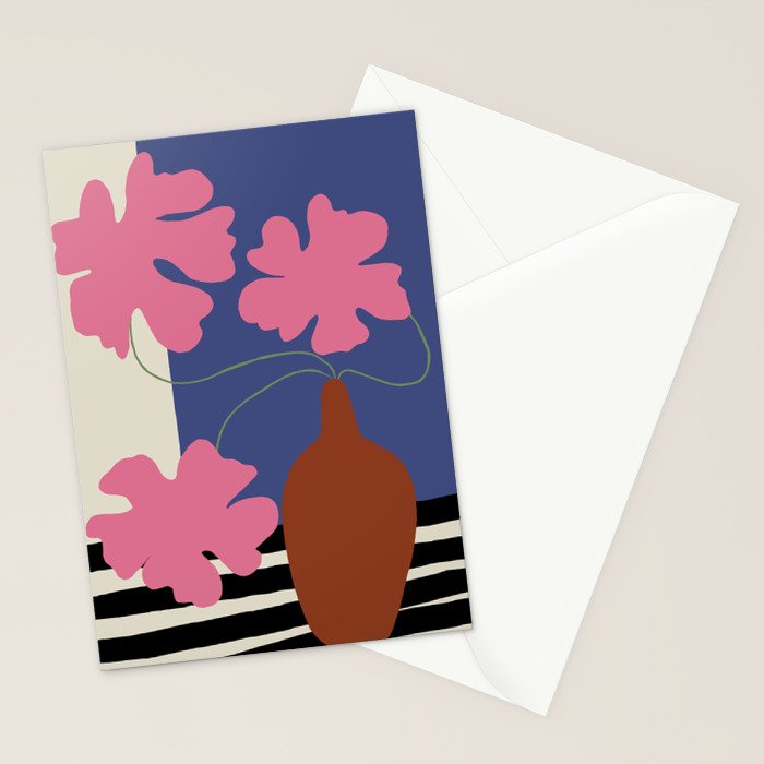 Pink flower pot with Stripe  Stationery Card Gallery Image 2