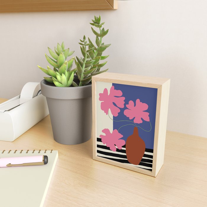 Pink flower pot with Stripe  Mini Art Print Gallery Image 2