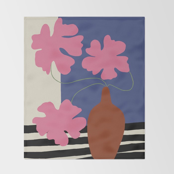 Pink flower pot with Stripe  Throw Blanket Gallery Image 2