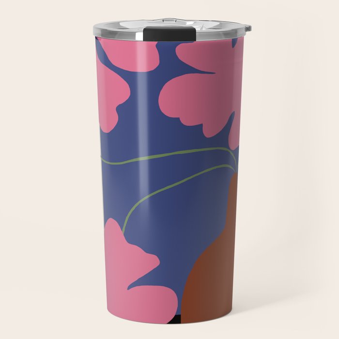 Pink flower pot with Stripe  Travel Mug Gallery Image 1