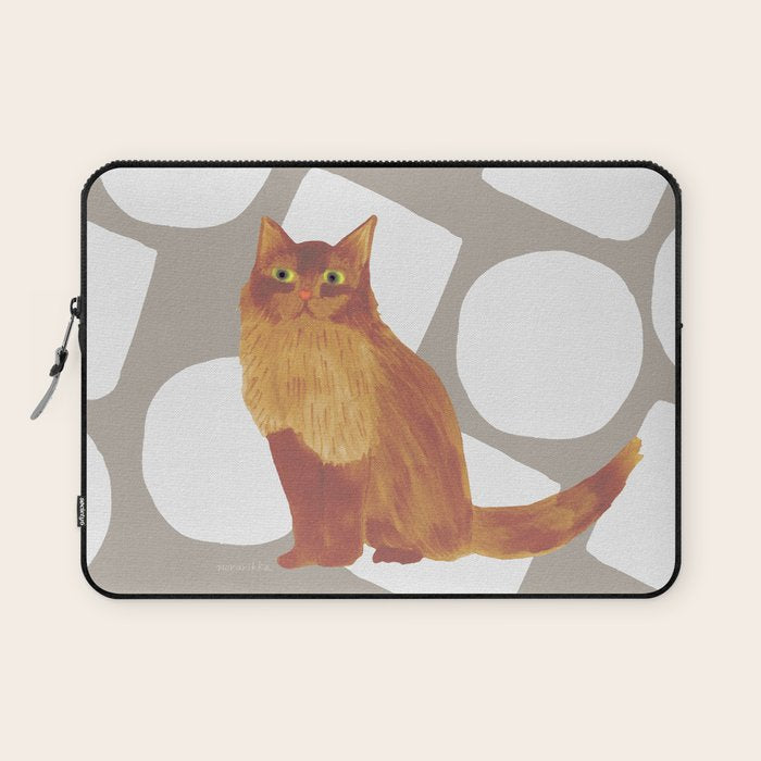 Round and Square Shape and Cat - Dark Brown and Warm Grey Laptop Sleeve Gallery Image 1