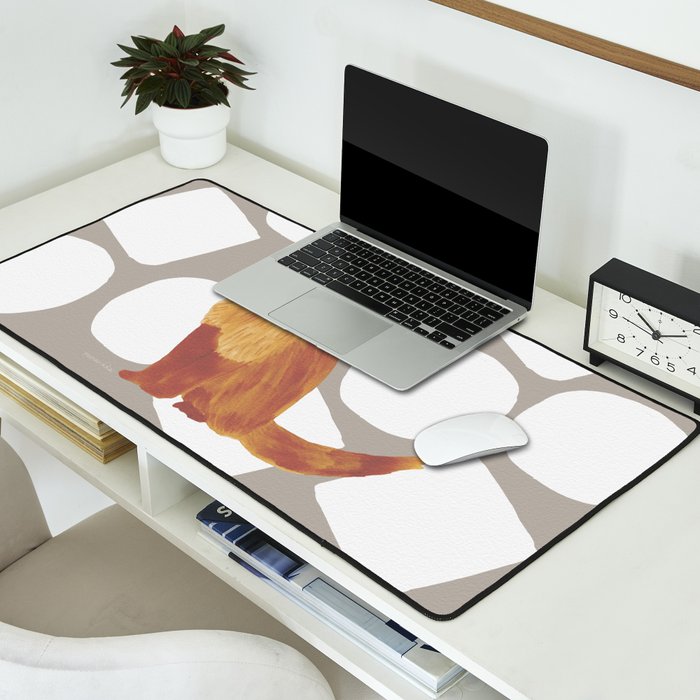 Round and Square Shape and Cat - Dark Brown and Warm Grey Desk Mat Gallery Image 2