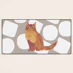 Round and Square Shape and Cat - Dark Brown and Warm Grey Desk Mat Gallery Image 3