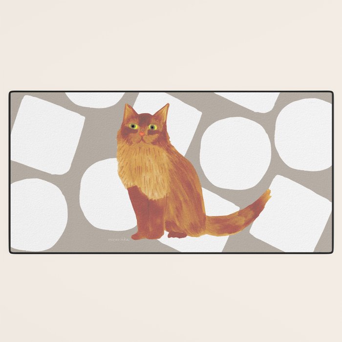 Round and Square Shape and Cat - Dark Brown and Warm Grey Desk Mat Gallery Image 3