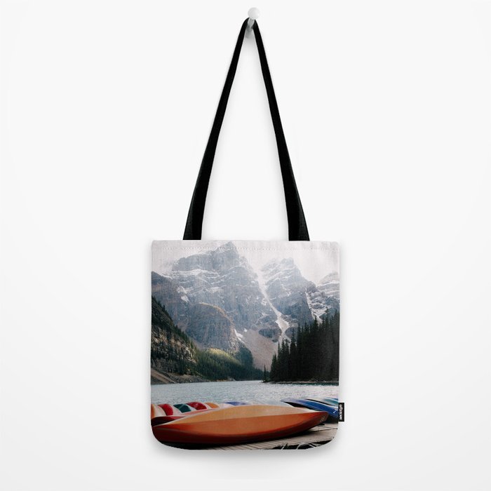 Moraine Lake Canoes Tote Bag Gallery Image 2