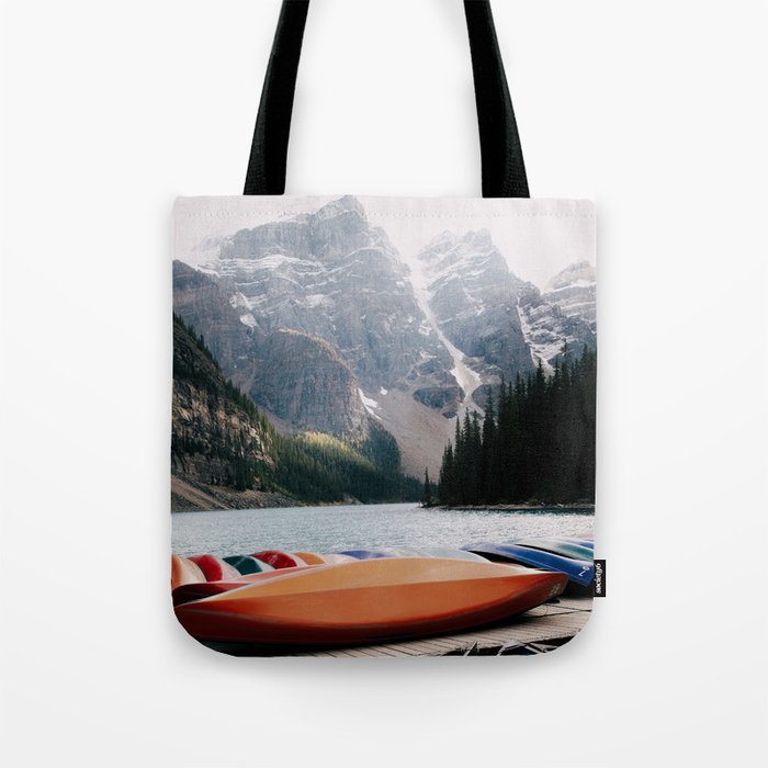 Moraine Lake Canoes Tote Bag Gallery Image 1