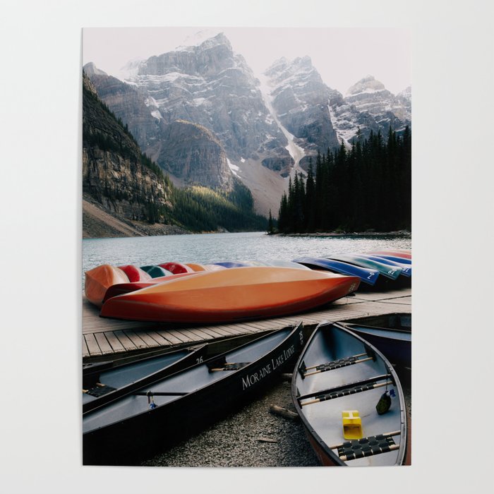 Moraine Lake Canoes Poster Gallery Image 4