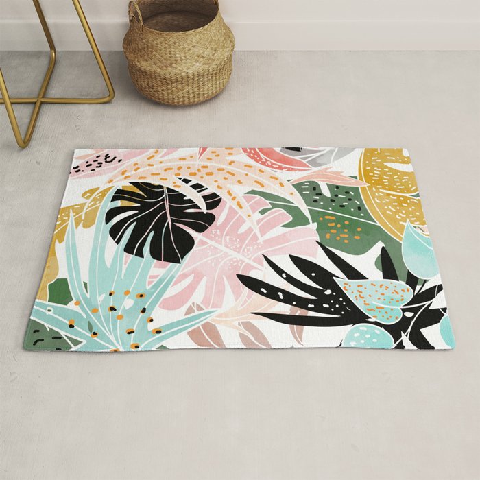 Veronica, Tropical Eclectic Bold Monstera Palm Illustration Nature Modern Colorful Jungle Rug Gallery Image 1