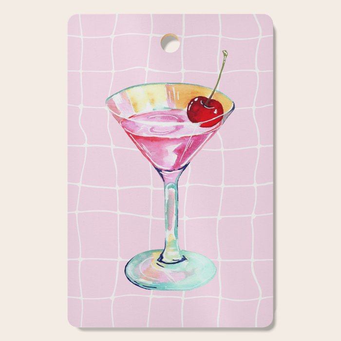 Pink Aesthetic Martini Glass with Cherry Cutting Board Gallery Image 1