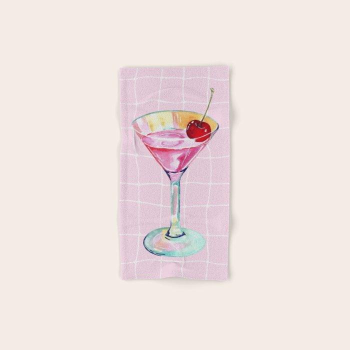 Pink Aesthetic Martini Glass with Cherry Bath Towel Gallery Image 1