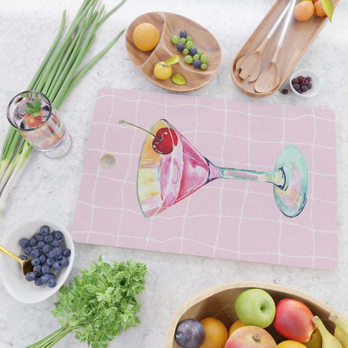 Pink Aesthetic Martini Glass with Cherry Cutting Board Gallery Image 2