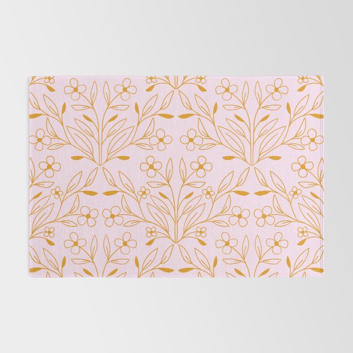 Playful Doodled Blooms Pattern - Pink and Gold Rug Gallery Image 2