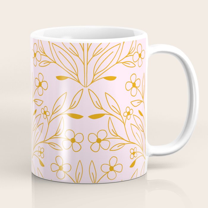 Playful Doodled Blooms Pattern - Pink and Gold Coffee Mug Gallery Image 1