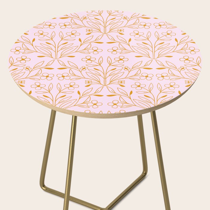 Playful Doodled Blooms Pattern - Pink and Gold Side Table Gallery Image 2