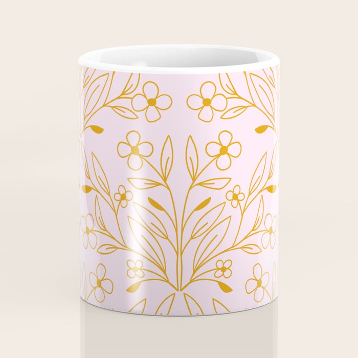 Playful Doodled Blooms Pattern - Pink and Gold Coffee Mug Gallery Image 4